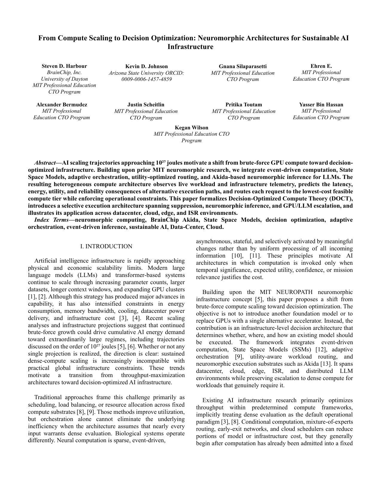 First page of From Compute Scaling to Decision Optimization: Neuromorphic Architectures for Sustainable AI Infrastructure