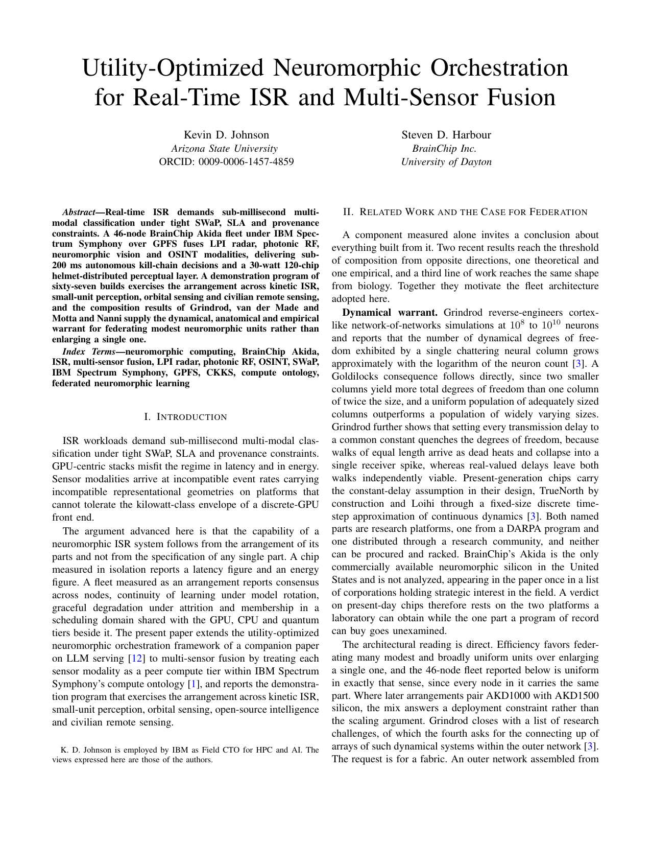 First page of Utility-Optimized Neuromorphic Orchestration for Real-Time ISR and Multi-Sensor Fusion