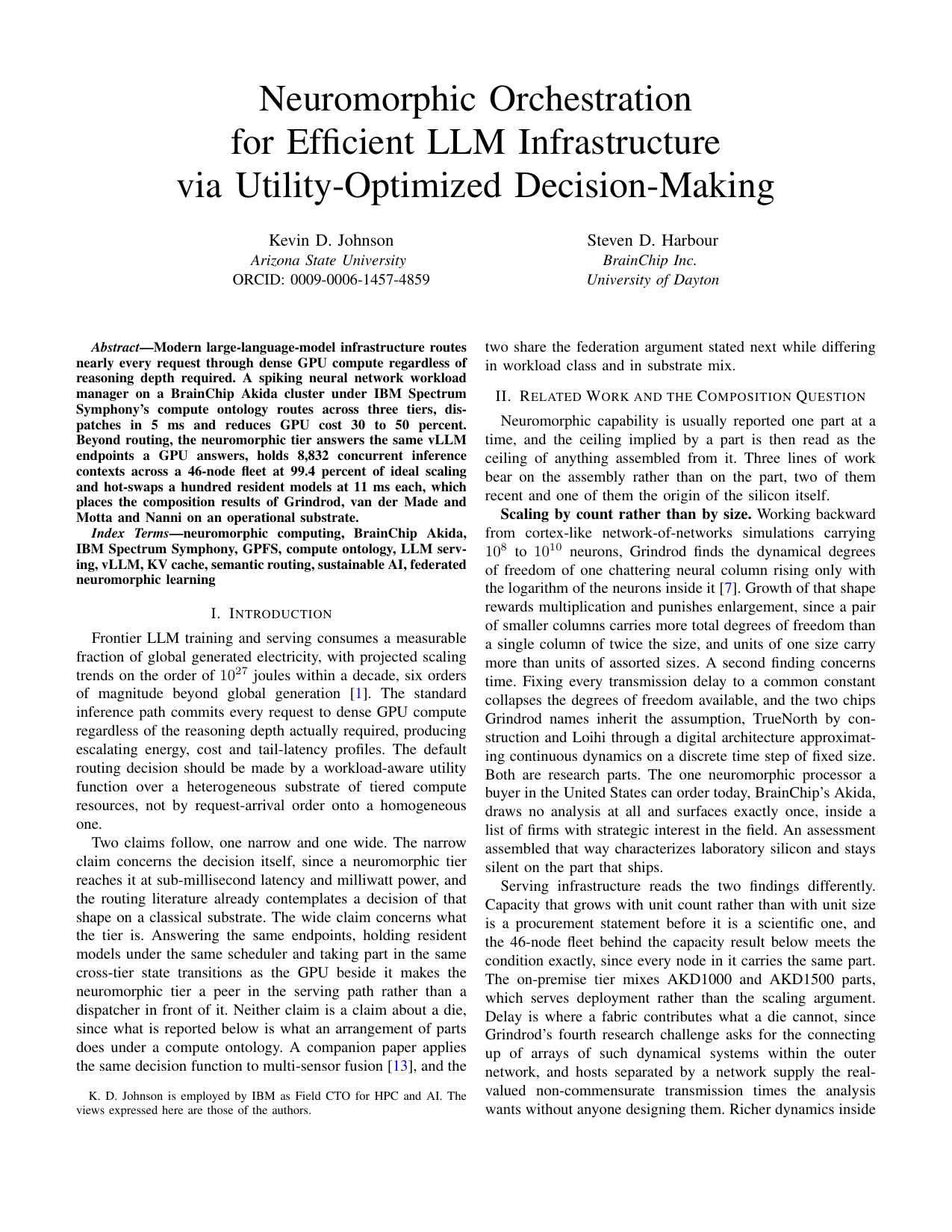 First page of Neuromorphic Orchestration for Efficient LLM Infrastructure via Utility-Optimized Decision-Making