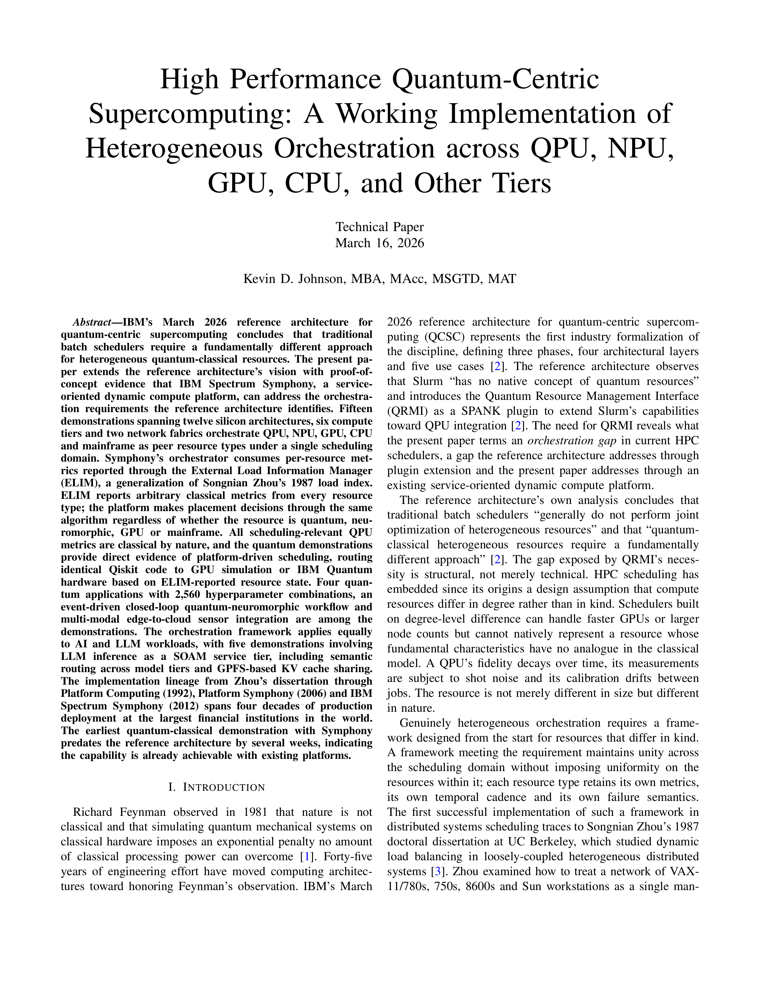 First page of High Performance Quantum-Centric Supercomputing paper