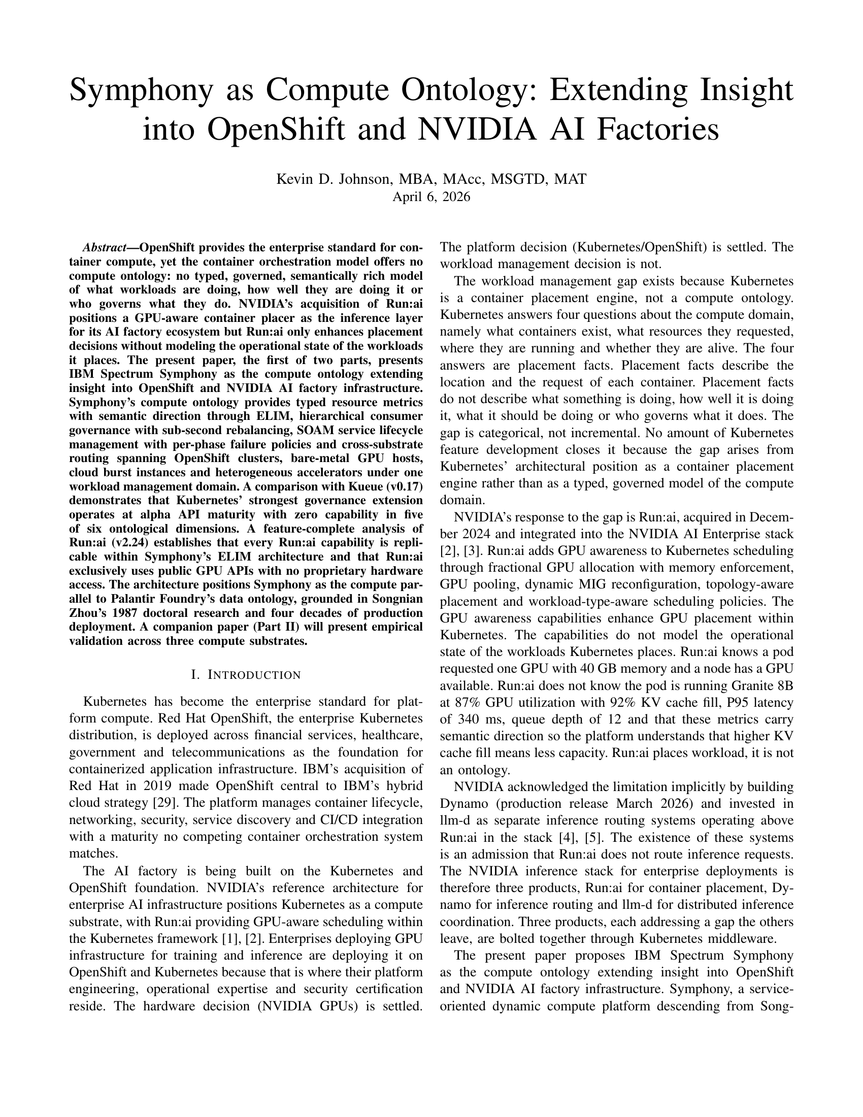 First page of Symphony as Compute Ontology: Extending Insight into OpenShift and NVIDIA AI Factories